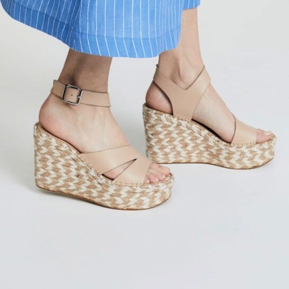 SIGERSON MORRISON Arien platform wedge Espadrille beige leather sandal pumps 7 - Picture 9 of 16